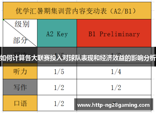 如何计算各大联赛投入对球队表现和经济效益的影响分析 如何计算各大联赛投入对球队表现和经济效益的影响分析