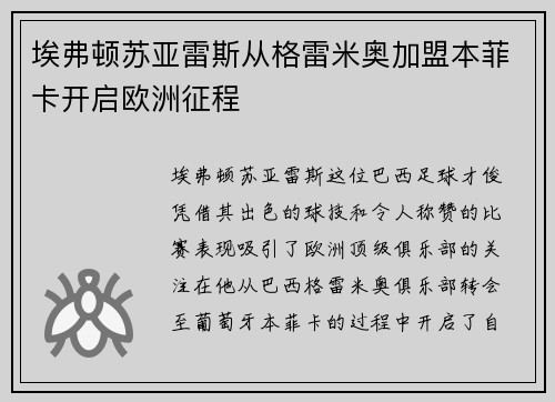 埃弗顿苏亚雷斯从格雷米奥加盟本菲卡开启欧洲征程 埃弗顿苏亚雷斯从格雷米奥加盟本菲卡开启欧洲征程